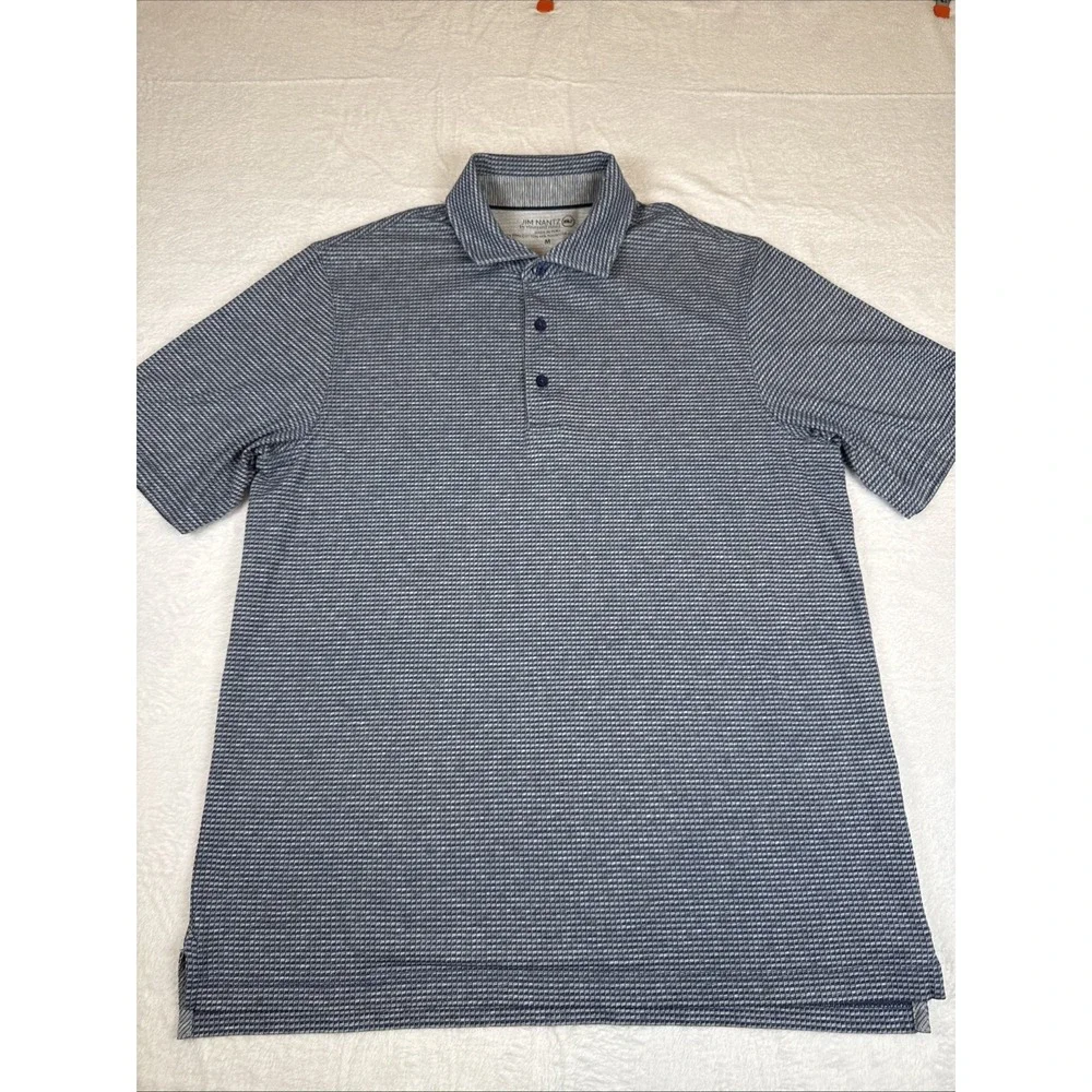 Jim Nantz Vineyard Vines Men M Blue Geometric Polo Short Sleeve Golf Preppy Peru